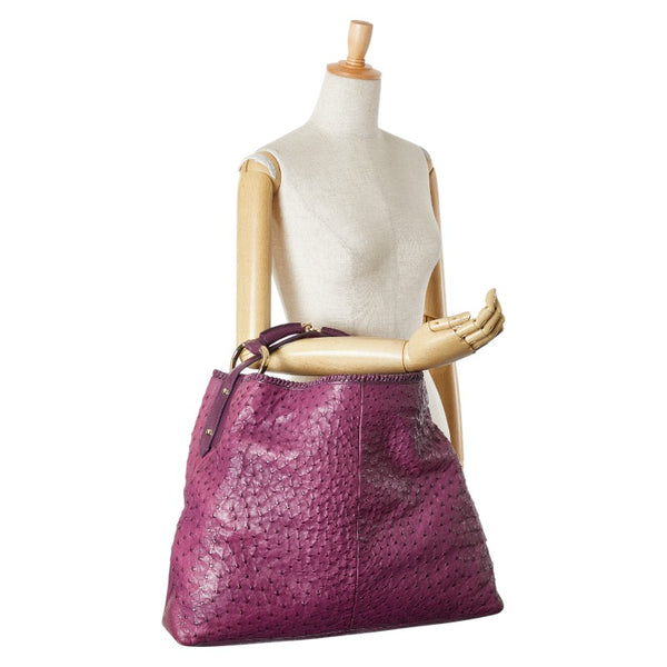 グッチ ホースビット ワンショルダーバッグ 114900 パープル オーストリッチ レディース GUCCI 【中古】