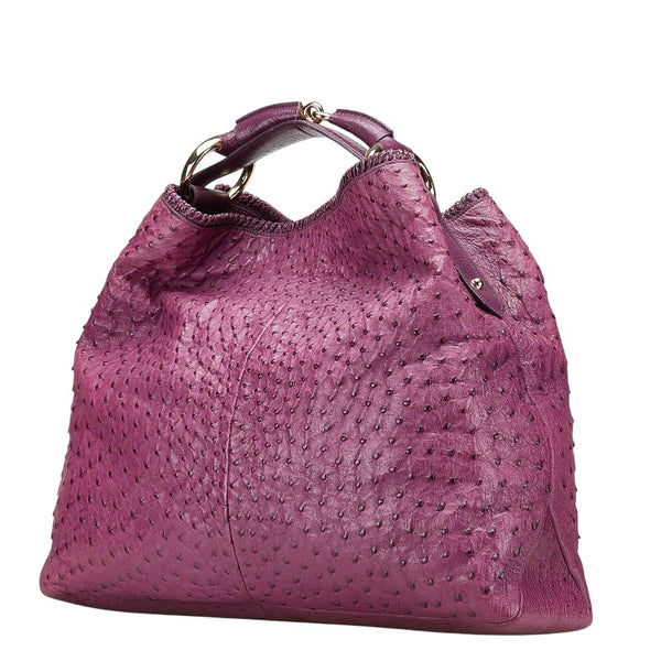 グッチ ホースビット ワンショルダーバッグ 114900 パープル オーストリッチ レディース GUCCI 【中古】