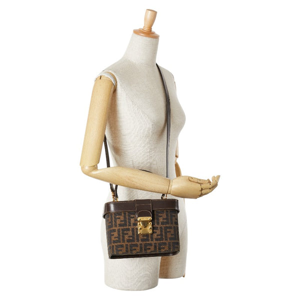 フェンディ ズッカ ハンドバッグ バニティバッグ ショルダーバッグ 2WAY ブラウン キャンバス レザー レディース FENDI 【中古】