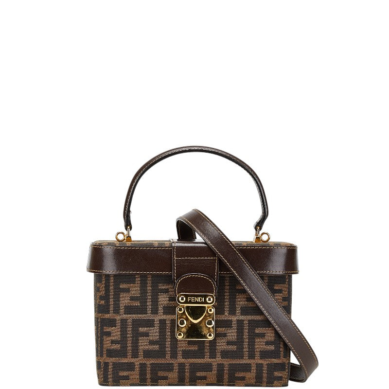 フェンディ ズッカ ハンドバッグ バニティバッグ ショルダーバッグ 2WAY ブラウン キャンバス レザー レディース FENDI 【中古】