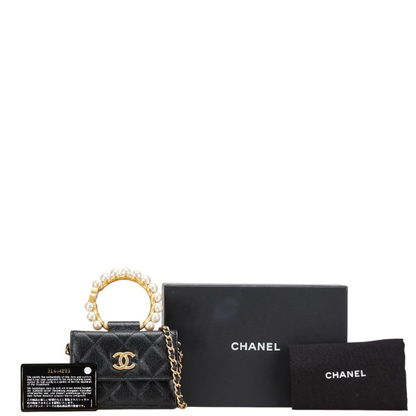 シャネル ミニマトラッセ ココマーク チェーン ショルダーバッグ AP2274 ブラック ラムスキン フェイクパール レディース CHANEL 【中古】