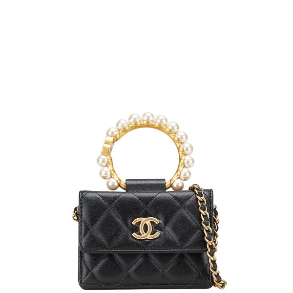 シャネル ミニマトラッセ ココマーク チェーン ショルダーバッグ AP2274 ブラック ラムスキン フェイクパール レディース CHANEL 【中古】