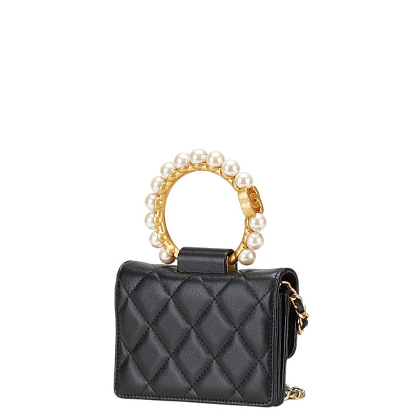 シャネル ミニマトラッセ ココマーク チェーン ショルダーバッグ AP2274 ブラック ラムスキン フェイクパール レディース CHANEL 【中古】