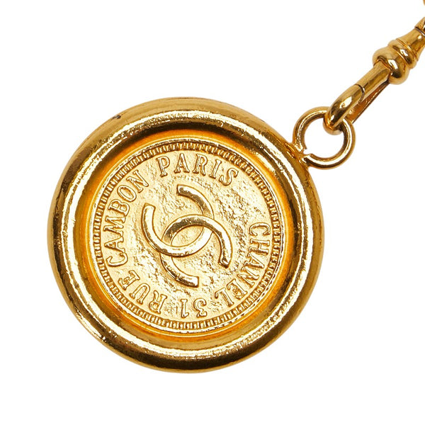 シャネル 31 RUE CAMBON カンボン メダリオン ココマーク チェーン ベルト ゴールド ブラック メッキ レザー レディース CHANEL 【中古】