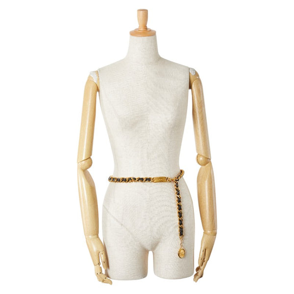 シャネル 31 RUE CAMBON カンボン メダリオン ココマーク チェーン ベルト ゴールド ブラック メッキ レザー レディース CHANEL 【中古】