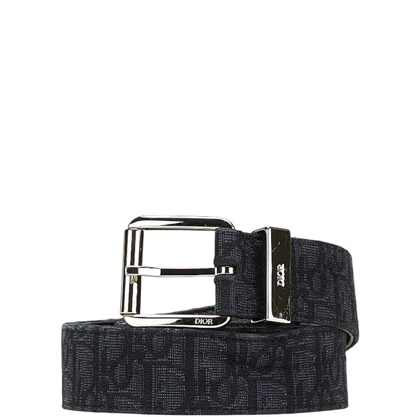 ディオール オブリーク ジャガード ベルト #90 ブラック グレインカーフレザー キャンバス メンズ Dior 【中古】