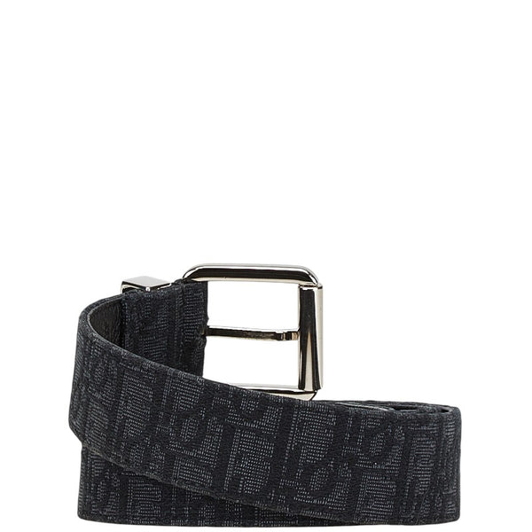 ディオール オブリーク ジャガード ベルト #90 ブラック グレインカーフレザー キャンバス メンズ Dior 【中古】