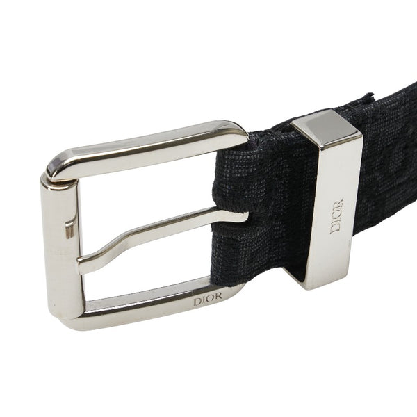 ディオール オブリーク ジャガード ベルト #90 ブラック グレインカーフレザー キャンバス メンズ Dior 【中古】