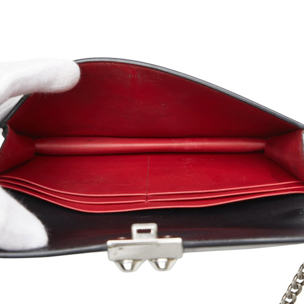 プラダ エレクトラ スタッズ チェーンウォレット ショルダーバッグ ブラック レッド レザー レディース PRADA 【中古】