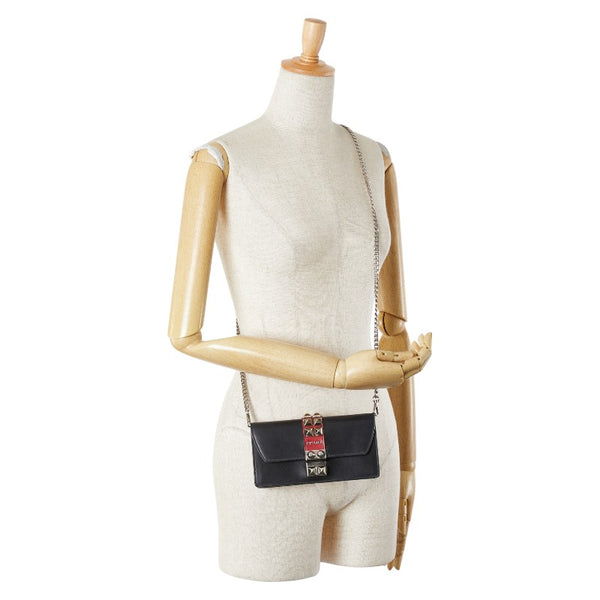 プラダ エレクトラ スタッズ チェーンウォレット ショルダーバッグ ブラック レッド レザー レディース PRADA 【中古】
