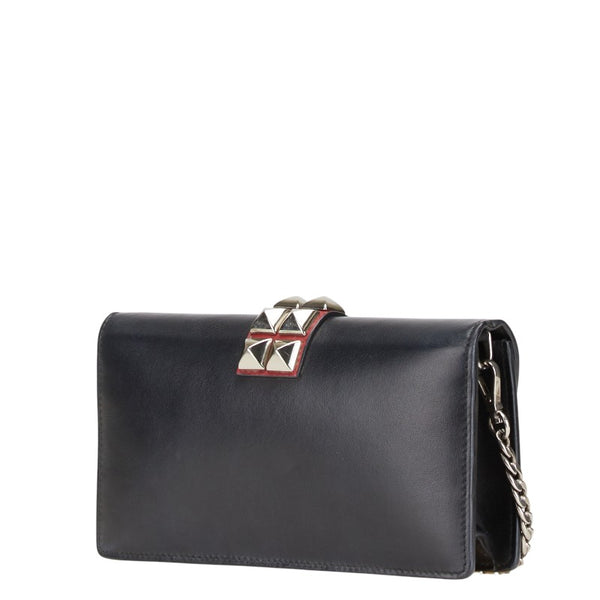 プラダ エレクトラ スタッズ チェーンウォレット ショルダーバッグ ブラック レッド レザー レディース PRADA 【中古】