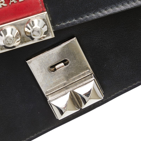 プラダ エレクトラ スタッズ チェーンウォレット ショルダーバッグ ブラック レッド レザー レディース PRADA 【中古】