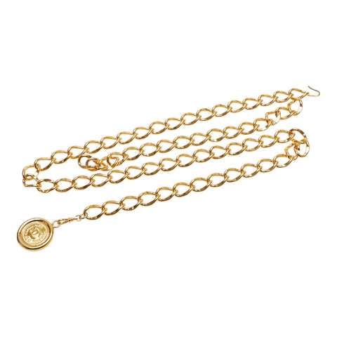 シャネル ココマーク 31 RUE CAMBONメダル モチーフ チェーン ベルト ゴールド メッキ レディース CHANEL 【中古】