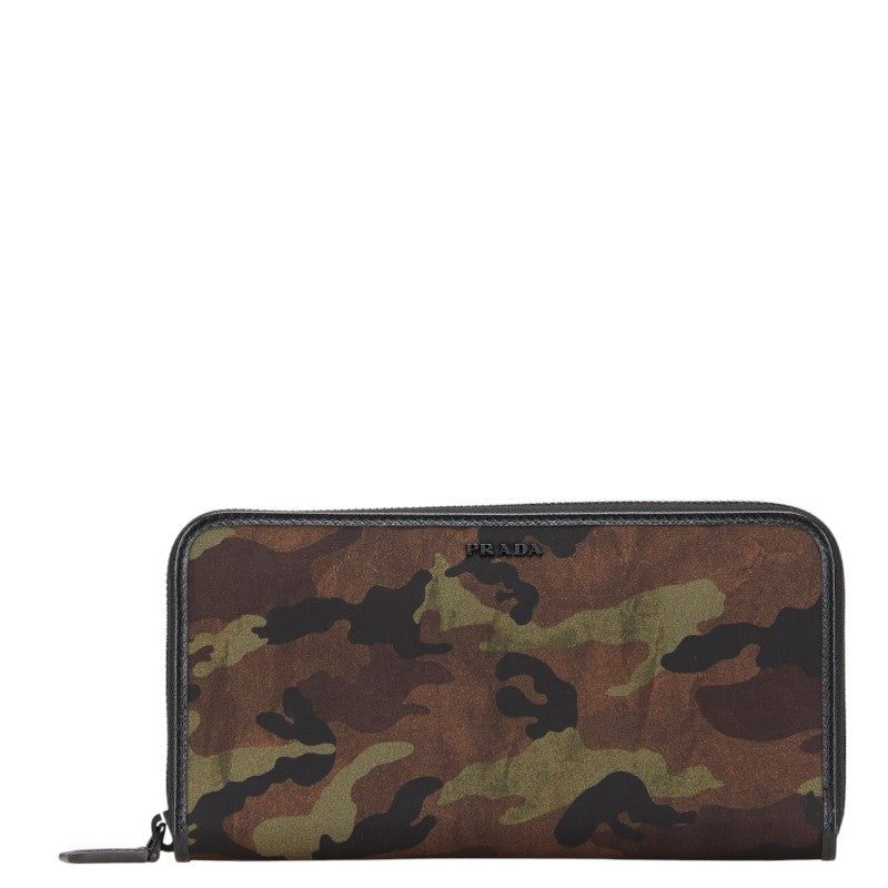 プラダ カモフラージュ 長財布 ラウンドファスナー 2ML317 カーキ ブラック ナイロン レザー メンズ PRADA 【中古】
