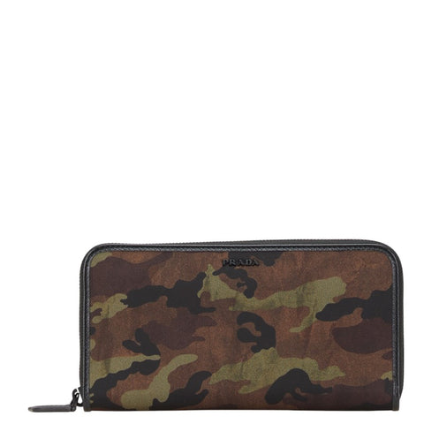 プラダ カモフラージュ 長財布 ラウンドファスナー 2ML317 カーキ ブラック ナイロン レザー メンズ PRADA 【中古】