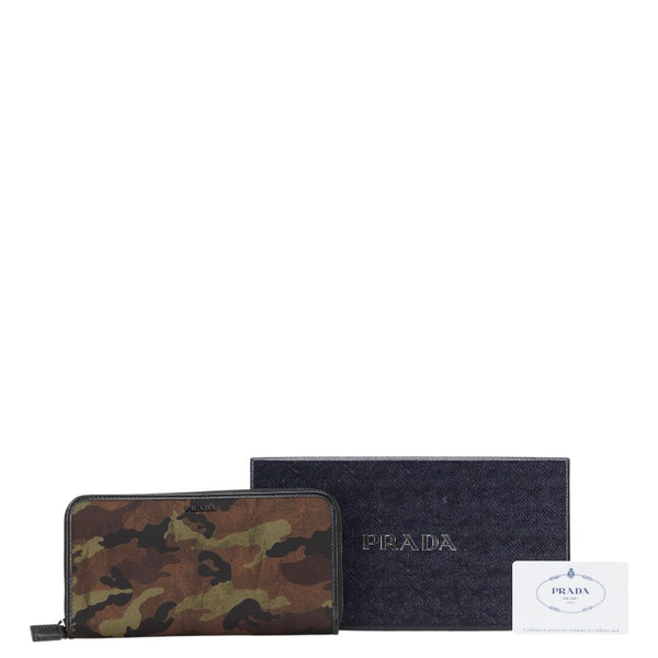 プラダ カモフラージュ 長財布 ラウンドファスナー 2ML317 カーキ ブラック ナイロン レザー メンズ PRADA 【中古】