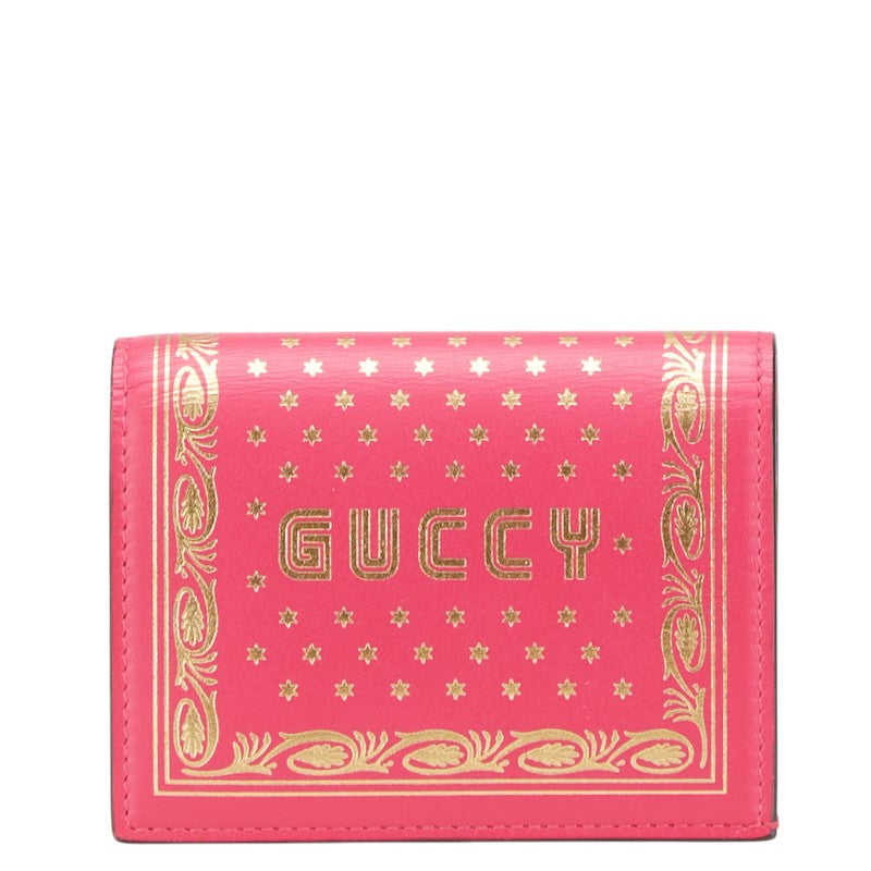 グッチ × SEGA GUCCY プリント 二つ折り財布 524965 ピンク ゴールド レザー レディース GUCCI 【中古】
