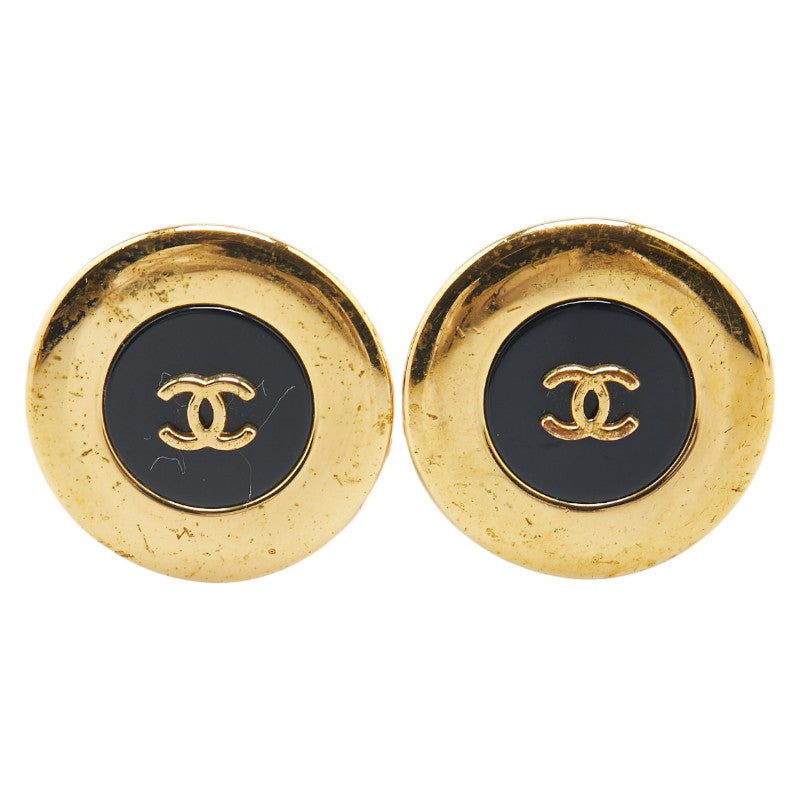 シャネル ココマーク ラウンド イヤリング ゴールド ブラック メッキ プラスチック レディース CHANEL 【中古】