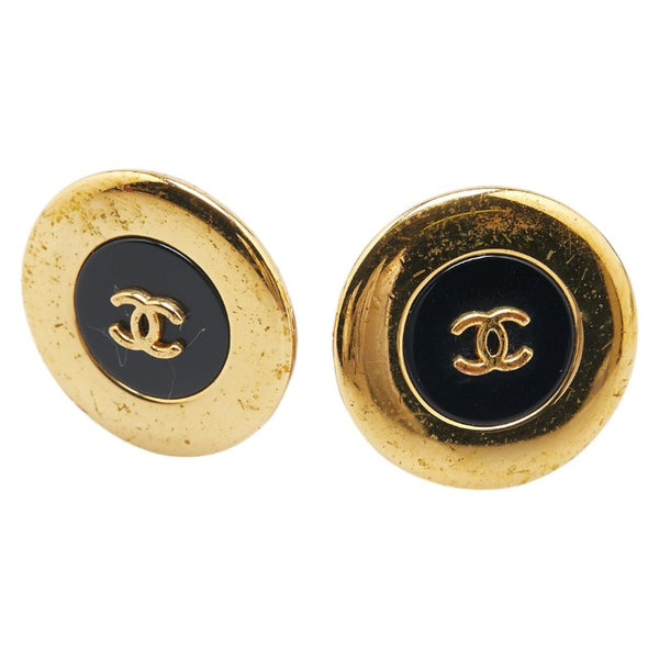 シャネル ココマーク ラウンド イヤリング ゴールド ブラック メッキ プラスチック レディース CHANEL 【中古】