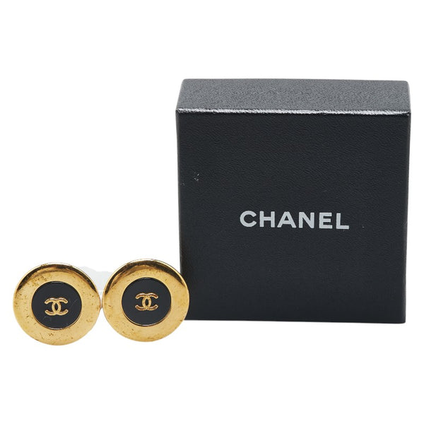 シャネル ココマーク ラウンド イヤリング ゴールド ブラック メッキ プラスチック レディース CHANEL 【中古】