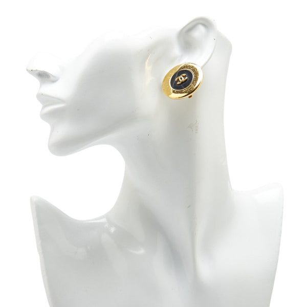 シャネル ココマーク ラウンド イヤリング ゴールド ブラック メッキ プラスチック レディース CHANEL 【中古】