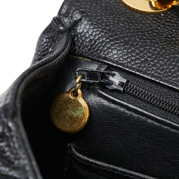 シャネル ココマーク バイアスステッチ チェーン ショルダーバッグ ブラック キャビアスキン レディース CHANEL 【中古】