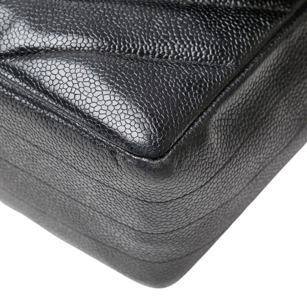 シャネル ココマーク バイアスステッチ チェーン ショルダーバッグ ブラック キャビアスキン レディース CHANEL 【中古】