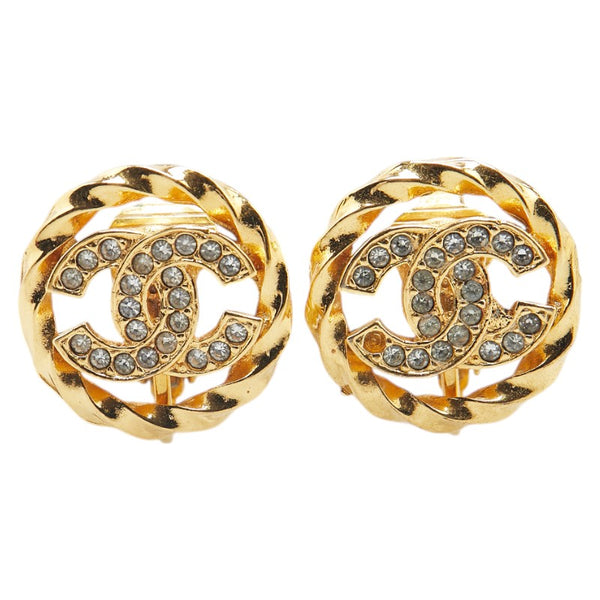 シャネル ココマーク ラインストーン ラウンド イヤリング ゴールド メッキ レディース CHANEL 【中古】