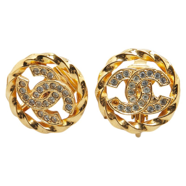 シャネル ココマーク ラインストーン ラウンド イヤリング ゴールド メッキ レディース CHANEL 【中古】