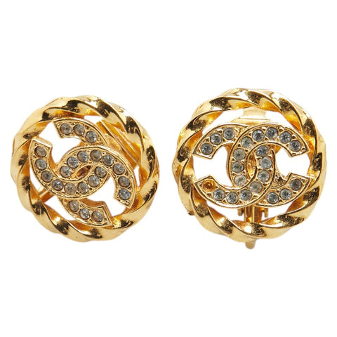 シャネル ココマーク ラインストーン ラウンド イヤリング ゴールド メッキ レディース CHANEL 【中古】
