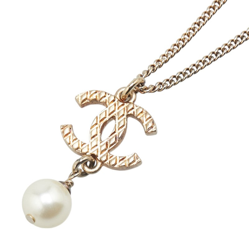 シャネル ココマーク ネックレス シャンパンゴールド メッキ フェイクパール レディース CHANEL 【中古】