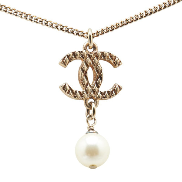 シャネル ココマーク ネックレス シャンパンゴールド メッキ フェイクパール レディース CHANEL 【中古】