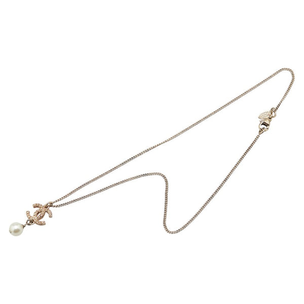 シャネル ココマーク ネックレス シャンパンゴールド メッキ フェイクパール レディース CHANEL 【中古】