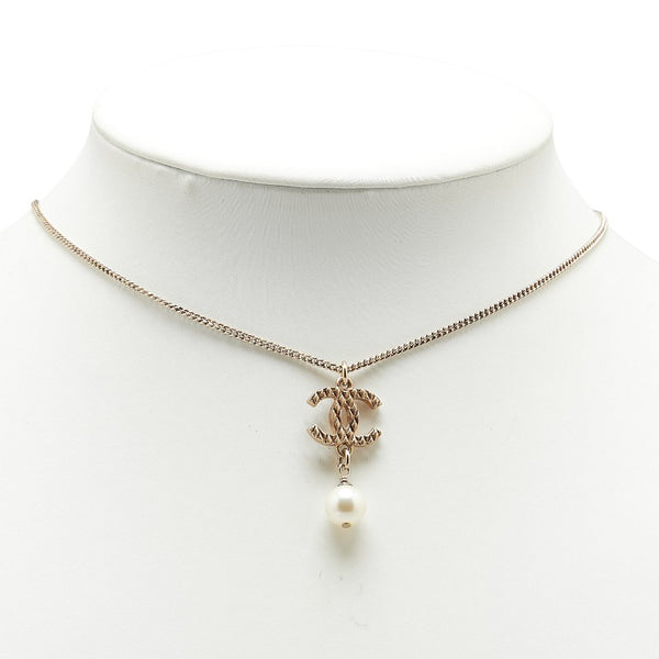 シャネル ココマーク ネックレス シャンパンゴールド メッキ フェイクパール レディース CHANEL 【中古】