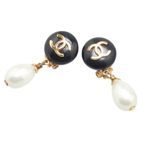 シャネル ココマーク イヤリング スイング ゴールド ブラック メッキ フェイクパール プラスチック レディース CHANEL 【中古】