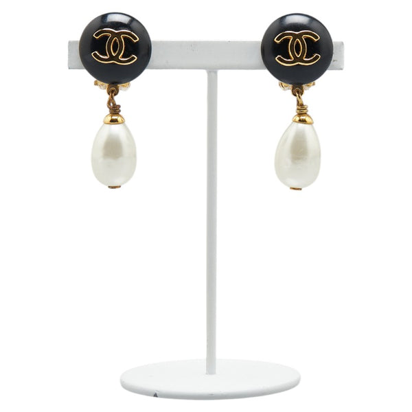シャネル ココマーク イヤリング スイング ゴールド ブラック メッキ フェイクパール プラスチック レディース CHANEL 【中古】