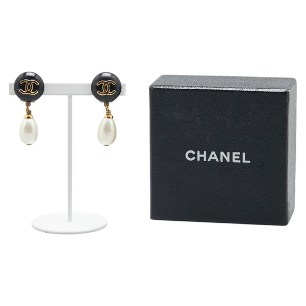 シャネル ココマーク イヤリング スイング ゴールド ブラック メッキ フェイクパール プラスチック レディース CHANEL 【中古】