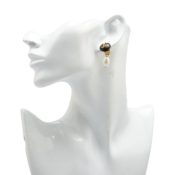 シャネル ココマーク イヤリング スイング ゴールド ブラック メッキ フェイクパール プラスチック レディース CHANEL 【中古】