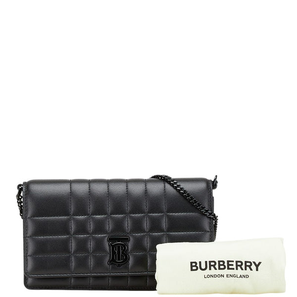 バーバリー ローラクラッチ TBロゴ チェーン ショルダーバッグ ブラック レザー レディース BURBERRY 【中古】