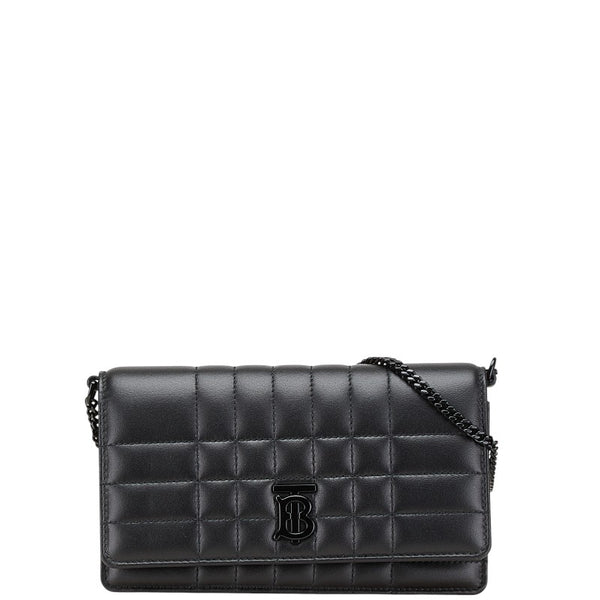 バーバリー ローラクラッチ TBロゴ チェーン ショルダーバッグ ブラック レザー レディース BURBERRY 【中古】