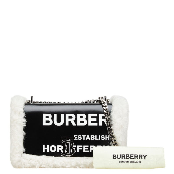 バーバリー ローラ TB ホースフェリープリント チェーン ショルダーバッグ ブラック ホワイト レザー ボア レディース BURBERRY 【中古】