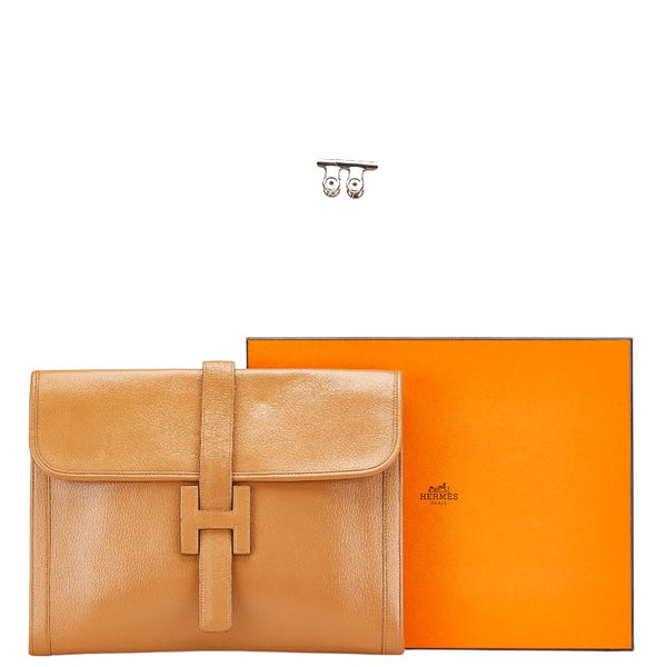 エルメス ジジェGM セカンドバッグ クラッチバッグ ブラウン レザー レディース HERMES 【中古】