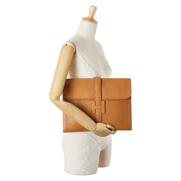 エルメス ジジェGM セカンドバッグ クラッチバッグ ブラウン レザー レディース HERMES 【中古】
