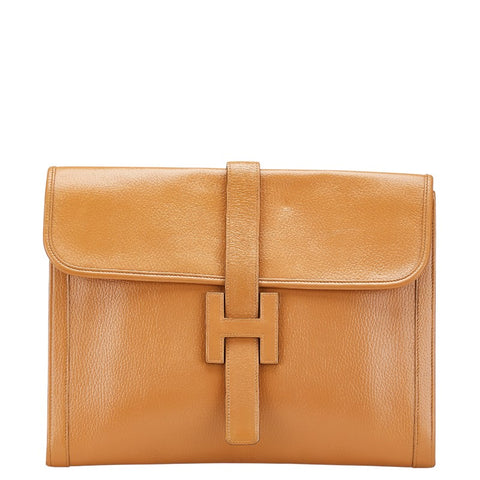 エルメス ジジェGM セカンドバッグ クラッチバッグ ブラウン レザー レディース HERMES 【中古】