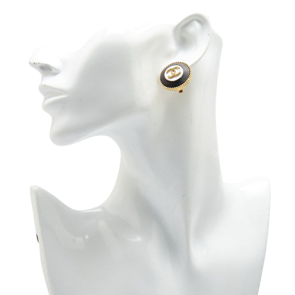 シャネル ココマーク ラウンド イヤリング ゴールド ブラック メッキ シェル レディース CHANEL 【中古】