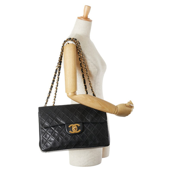 シャネル ココマーク デカマトラッセ34 斜め掛け チェーン ショルダーバッグ ブラック レザー レディース CHANEL 【中古】