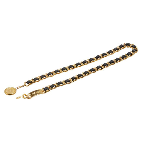 シャネル ココマーク 31 RUE CAMBON PARIS ベルト ゴールド ブラック メッキ レザー レディース CHANEL 【中古】