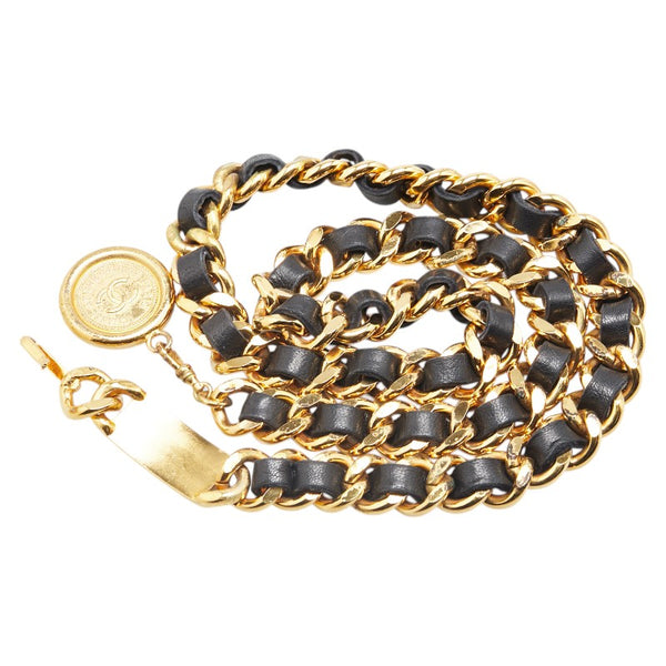 シャネル ココマーク 31 RUE CAMBON PARIS ベルト ゴールド ブラック メッキ レザー レディース CHANEL 【中古】