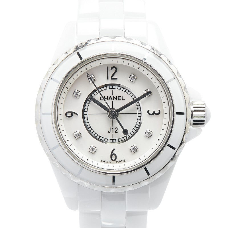 シャネル J12 8Pダイヤ 腕時計 H2570 クオーツ シルバー文字盤 ホワイトセラミック レディース CHANEL 【中古】
