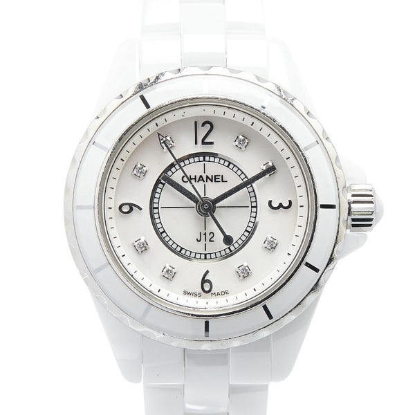 シャネル J12 8Pダイヤ 腕時計 H2570 クオーツ シルバー文字盤 ホワイトセラミック レディース CHANEL 【中古】